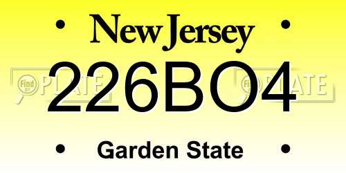 226BO4 New Jersey License Plate