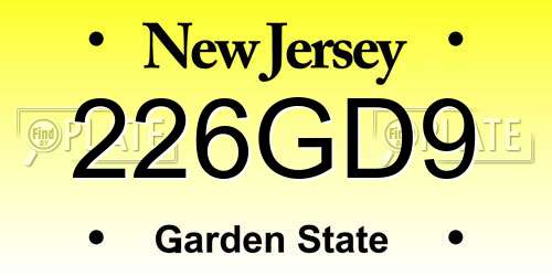 226GD9 New Jersey License Plate