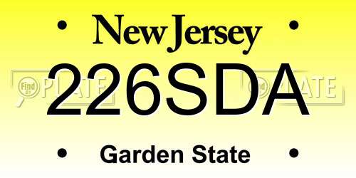 226SDA New Jersey License Plate