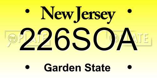226SOA New Jersey License Plate