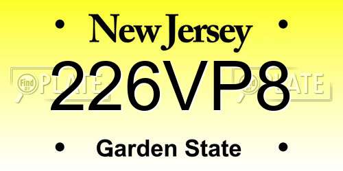 226VP8 New Jersey License Plate