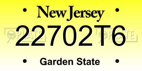 22702T6 New Jersey License Plate