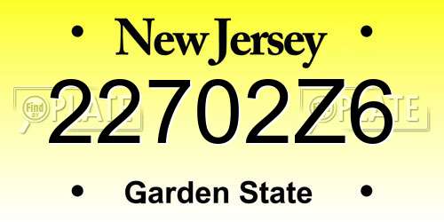 22702Z6 New Jersey License Plate