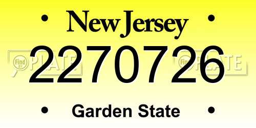 2270726 New Jersey License Plate