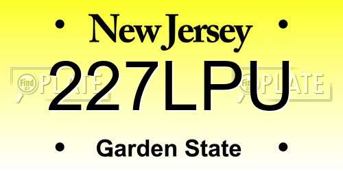 227LPU New Jersey License Plate