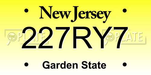 227RY7 New Jersey License Plate