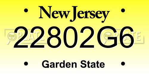 22802G6 New Jersey License Plate