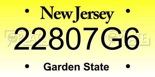22807G6 New Jersey License Plate