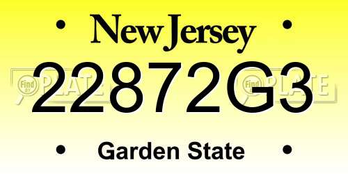 22872G3 New Jersey License Plate