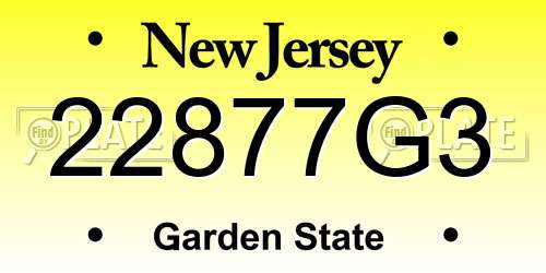 22877G3 New Jersey License Plate