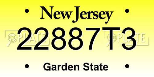 22887T3 New Jersey License Plate