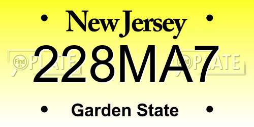 228MA7 New Jersey License Plate