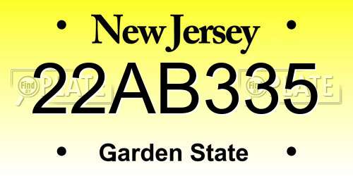 22AB335 New Jersey License Plate