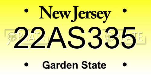 22AS335 New Jersey License Plate