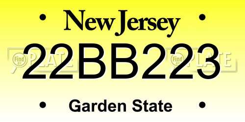 22BB223 New Jersey License Plate