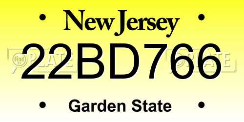22BD766 New Jersey License Plate