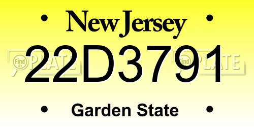 22D3791 New Jersey License Plate