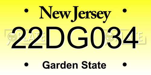 22DG034 New Jersey License Plate