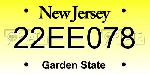 22EE078 New Jersey License Plate