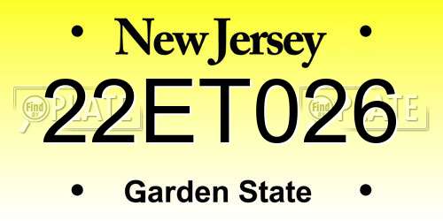 22ET026 New Jersey License Plate