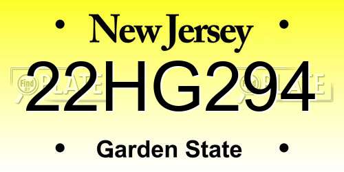 22HG294 New Jersey License Plate