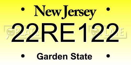 22RE122 New Jersey License Plate