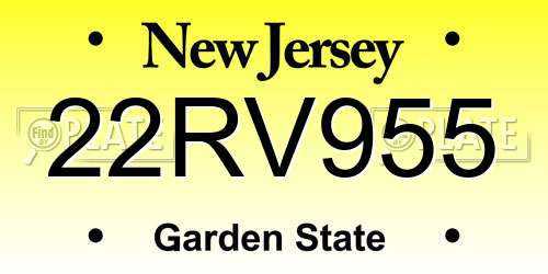 22RV955 New Jersey License Plate