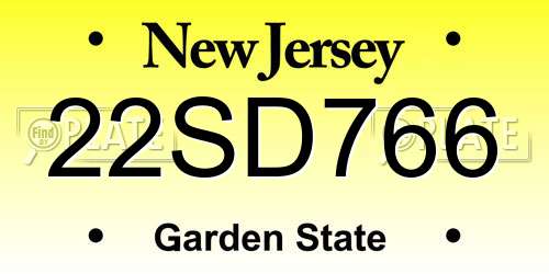 22SD766 New Jersey License Plate