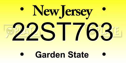 22ST763 New Jersey License Plate