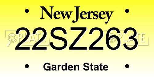 22SZ263 New Jersey License Plate
