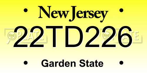 22TD226 New Jersey License Plate