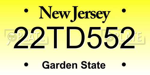 22TD552 New Jersey License Plate
