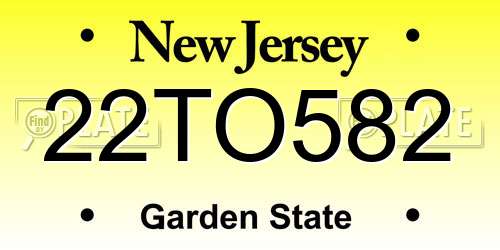 22TO582 New Jersey License Plate