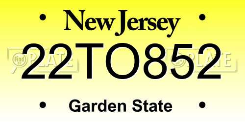 22TO852 New Jersey License Plate