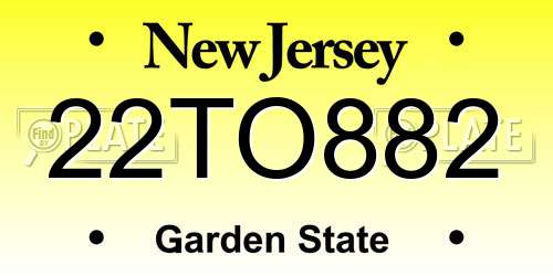 22TO882 New Jersey License Plate