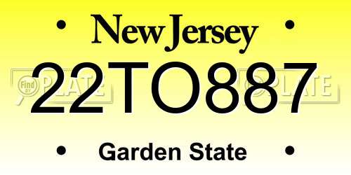 22TO887 New Jersey License Plate