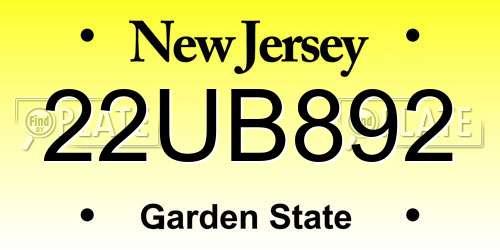 22UB892 New Jersey License Plate