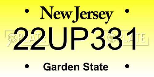 22UP331 New Jersey License Plate