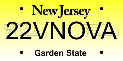 22VNOVA New Jersey License Plate
