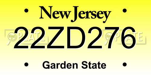 22ZD276 New Jersey License Plate