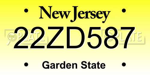 22ZD587 New Jersey License Plate