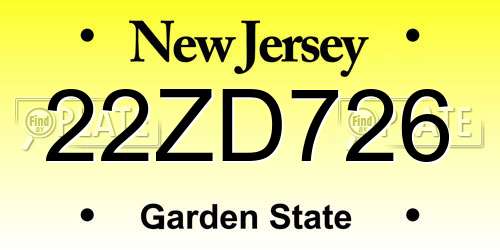22ZD726 New Jersey License Plate
