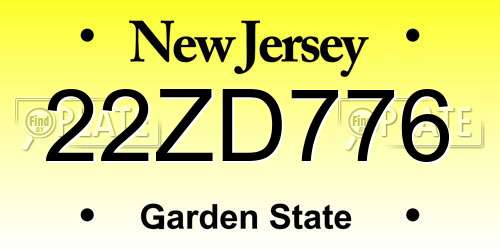 22ZD776 New Jersey License Plate