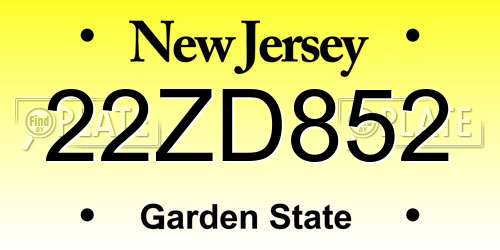 22ZD852 New Jersey License Plate