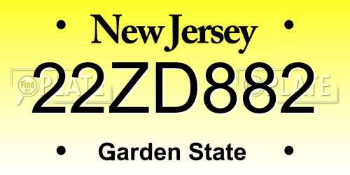 22ZD882 New Jersey License Plate