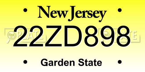 22ZD898 New Jersey License Plate