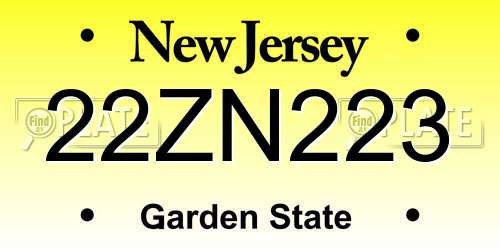 22ZN223 New Jersey License Plate