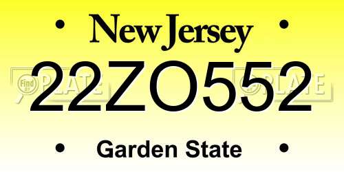 22ZO552 New Jersey License Plate