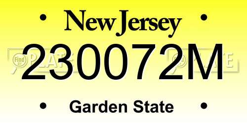 230072M New Jersey License Plate