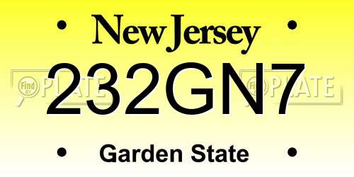 232GN7 New Jersey License Plate